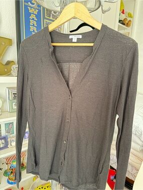 James Perse Charcoal Long-Sleeve Lightweight Button down top